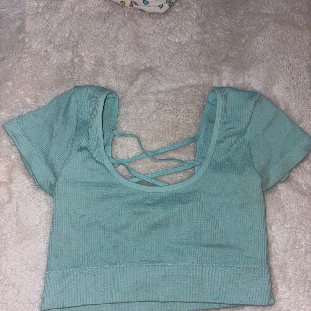 aerie Mint Crisscross Scoop Neck Crop Top